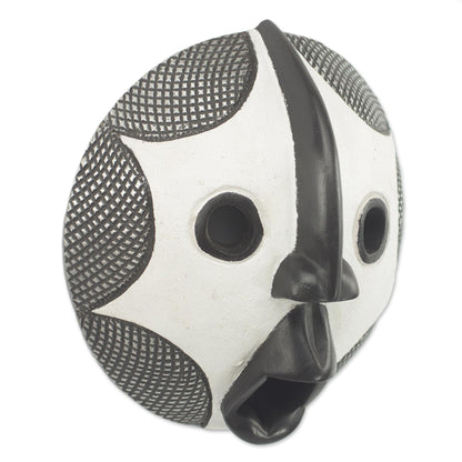 Stellar Gaze African Sese Wood and Aluminum Wall Mask in Black and White