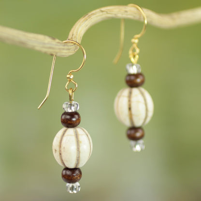 Xoexe Brass & Wood Beaded Earrings