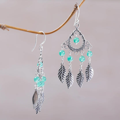 Garden Leaves Sterling Silver and Agate Leaf Chandelier Earrings from Bali