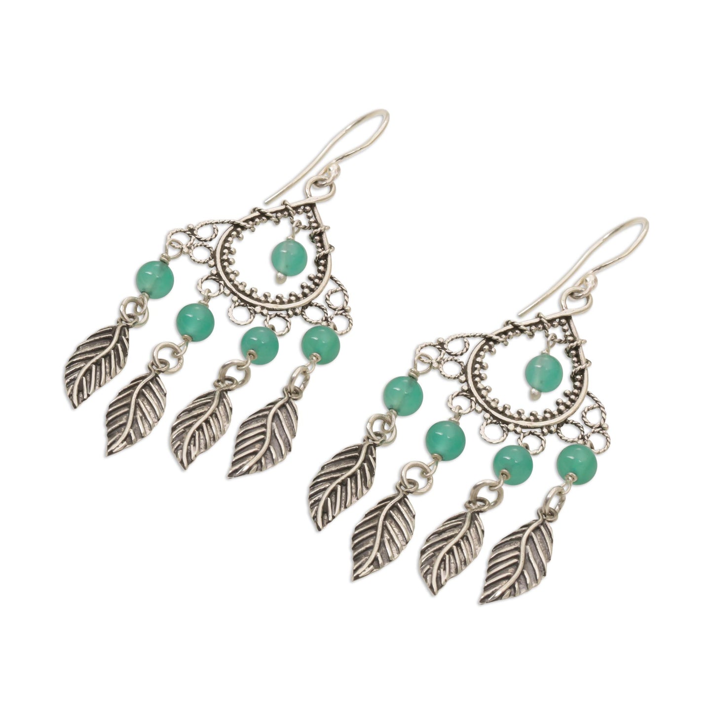 Garden Leaves Sterling Silver and Agate Leaf Chandelier Earrings from Bali