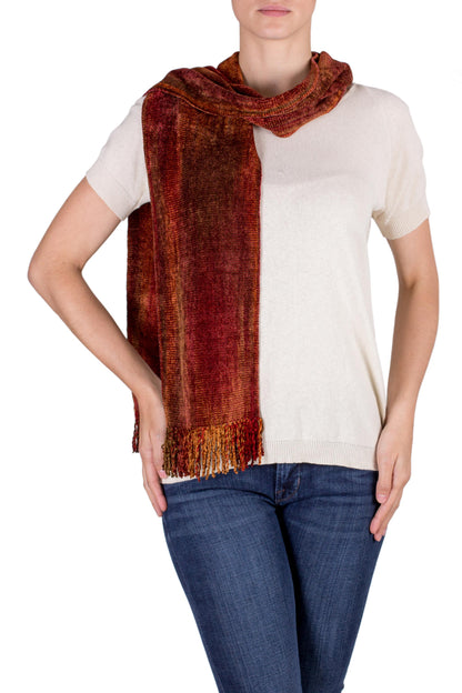 Orange Dreamer Handwoven Rayon Scarf in Orange and Red from Guatemala