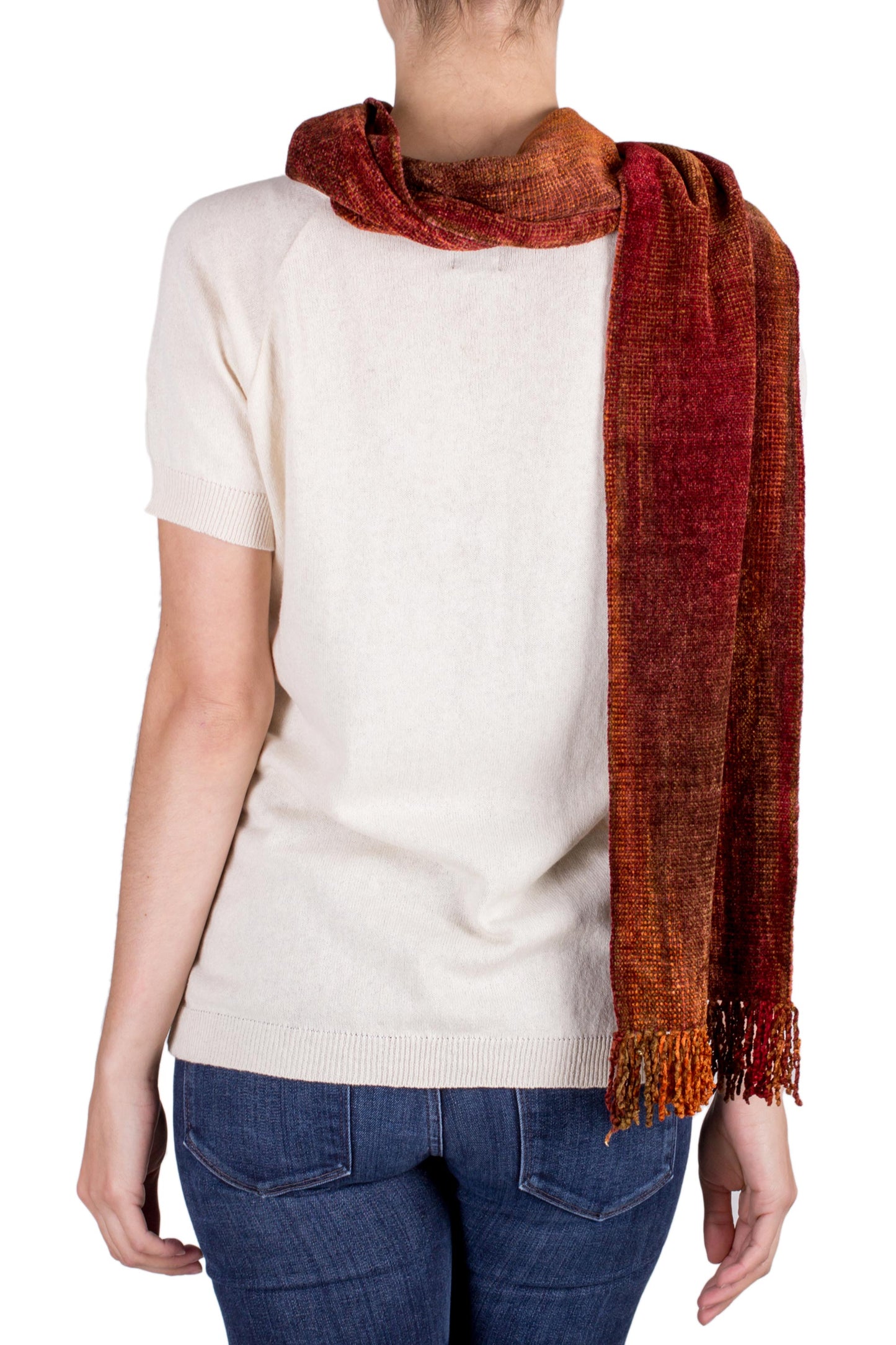 Orange Dreamer Handwoven Rayon Scarf in Orange and Red from Guatemala