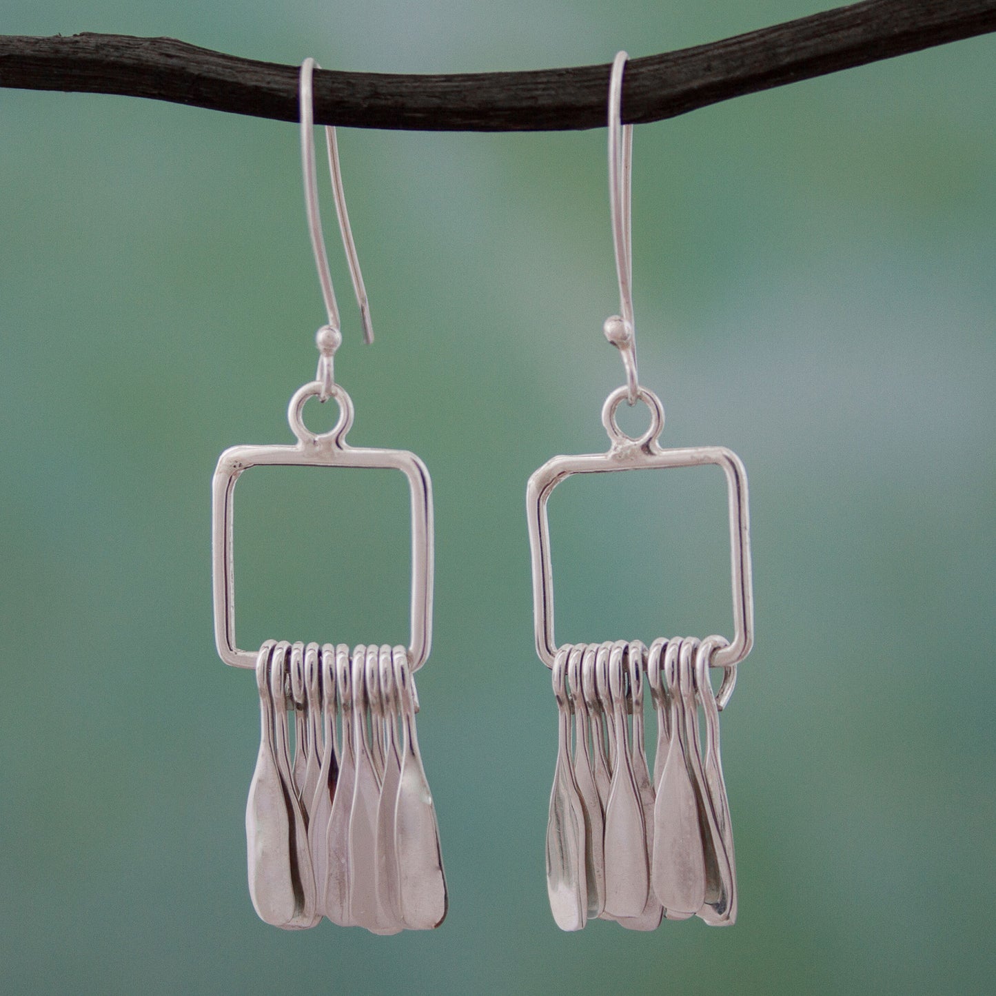 Square Chimes Silver Dangle Earrings