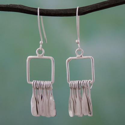 Square Chimes Silver Dangle Earrings