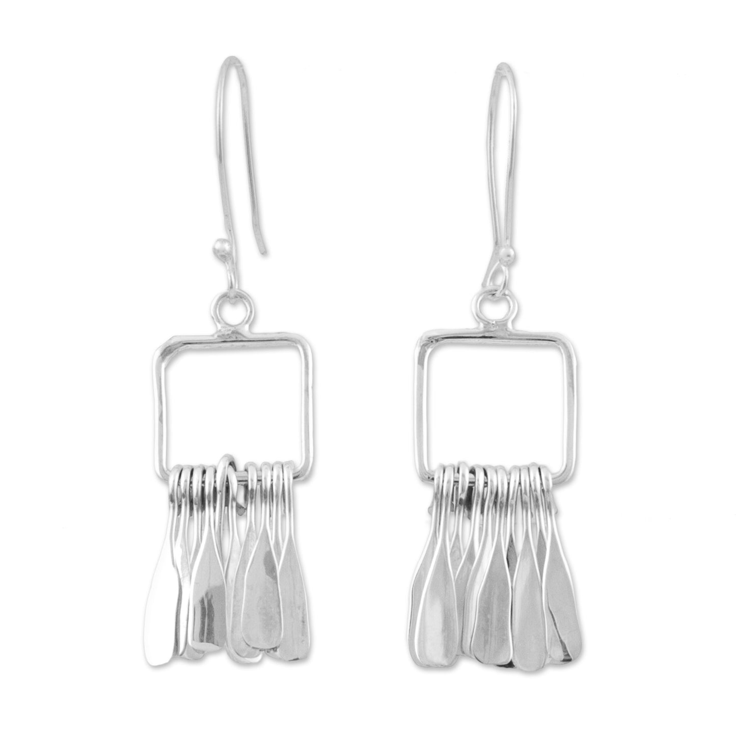 Square Chimes Silver Dangle Earrings