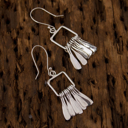 Square Chimes Silver Dangle Earrings