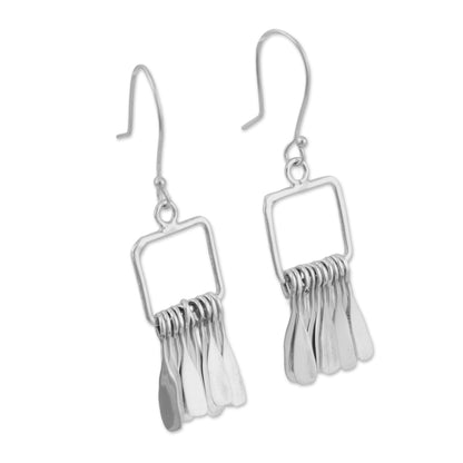 Square Chimes Silver Dangle Earrings