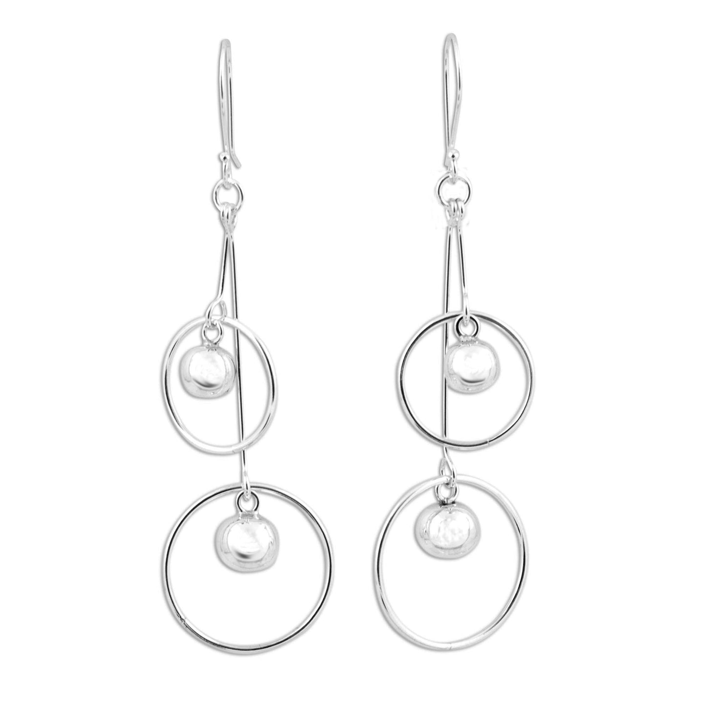 Satellite Spheres Sterling Silver Hoop Dangle Earrings by Mexican Artisans