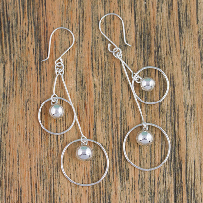 Satellite Spheres Sterling Silver Hoop Dangle Earrings by Mexican Artisans