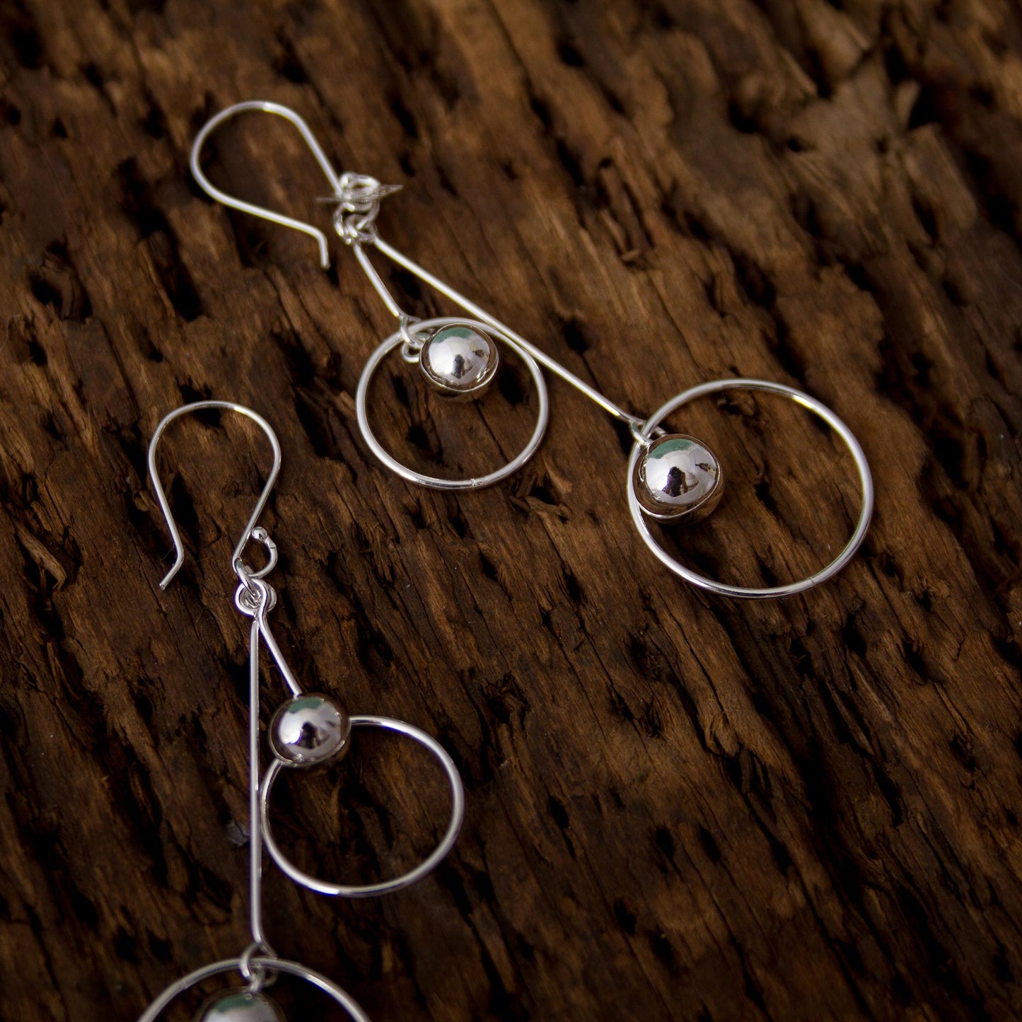 Satellite Spheres Sterling Silver Hoop Dangle Earrings by Mexican Artisans