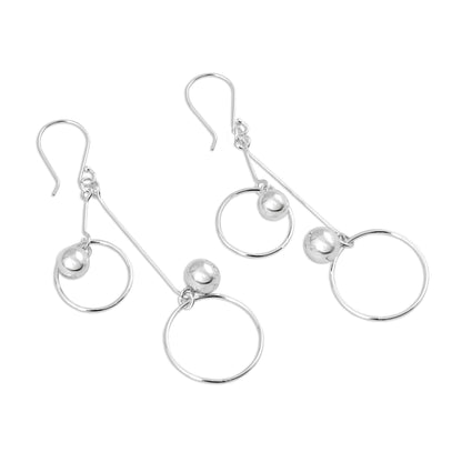 Satellite Spheres Sterling Silver Hoop Dangle Earrings by Mexican Artisans