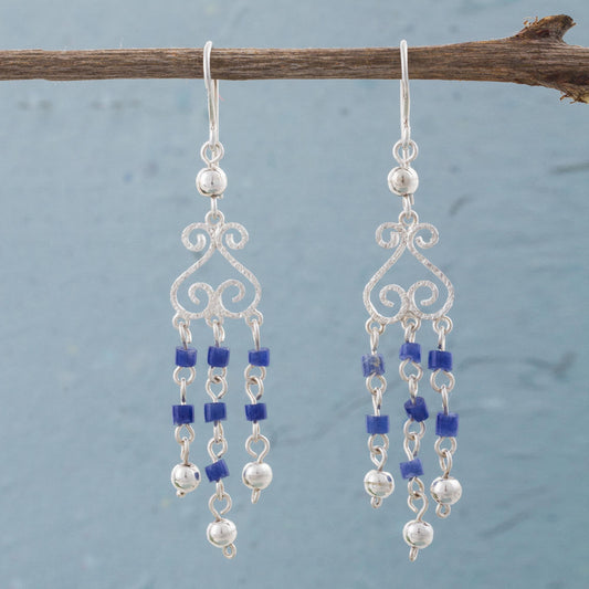 Blue Curls Sodalite and Sterling Silver Chandelier Earrings from Peru