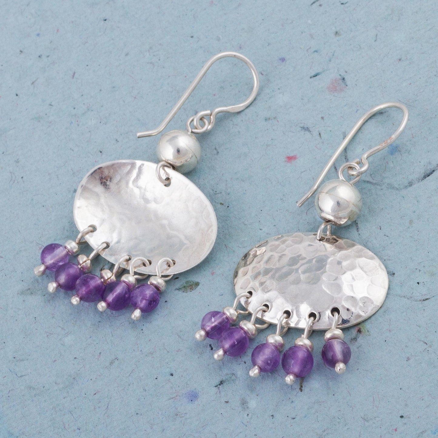 Purple Empire Sterling Silver and Amethyst Chandelier Earrings from Peru