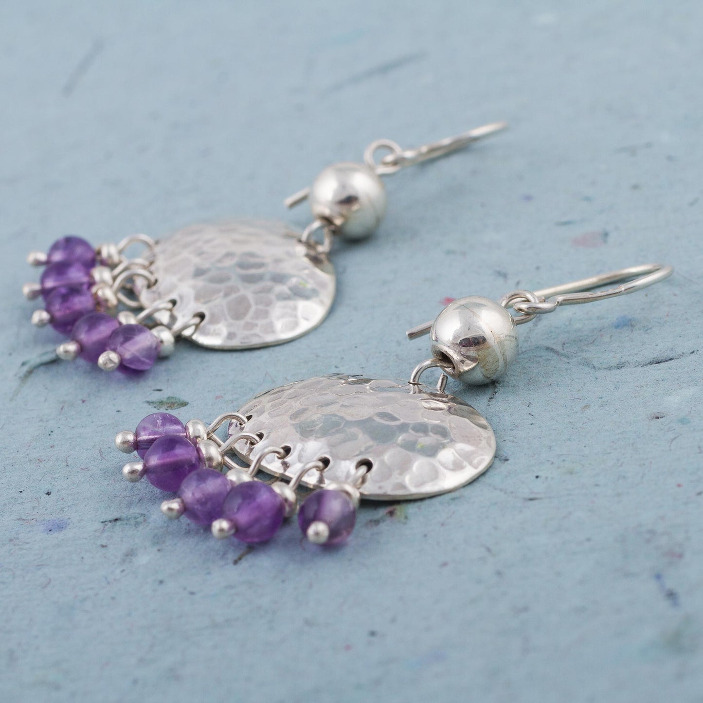 Purple Empire Sterling Silver and Amethyst Chandelier Earrings from Peru