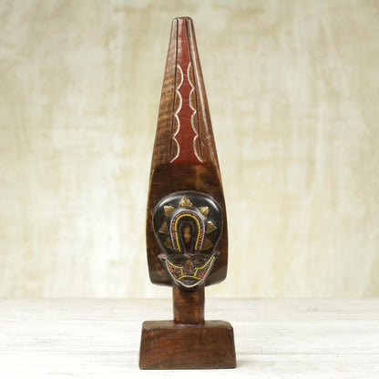 Ntiase Ghanaian Sese Wood Sculpture with Brass and Bead Accents