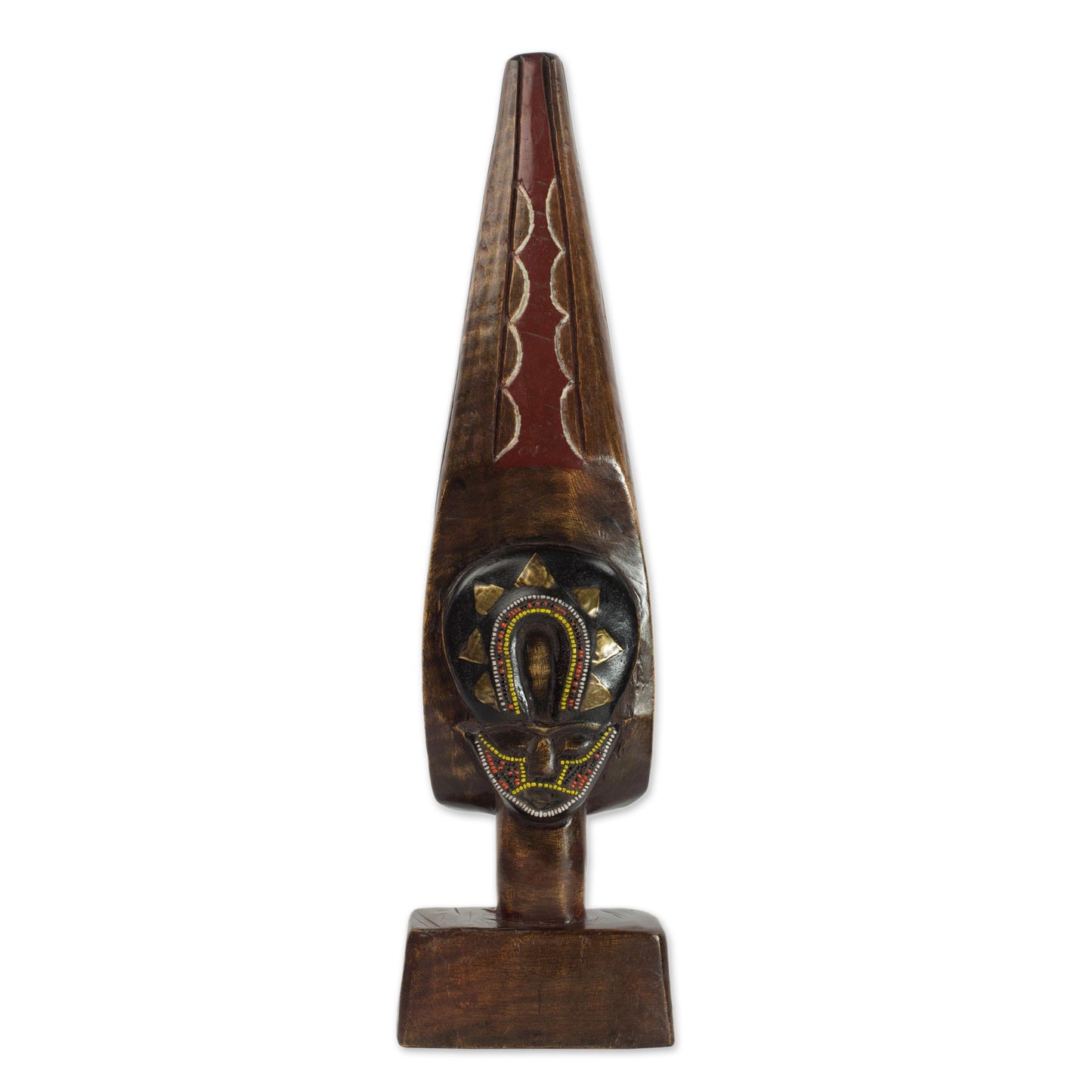 Ntiase Ghanaian Sese Wood Sculpture with Brass and Bead Accents