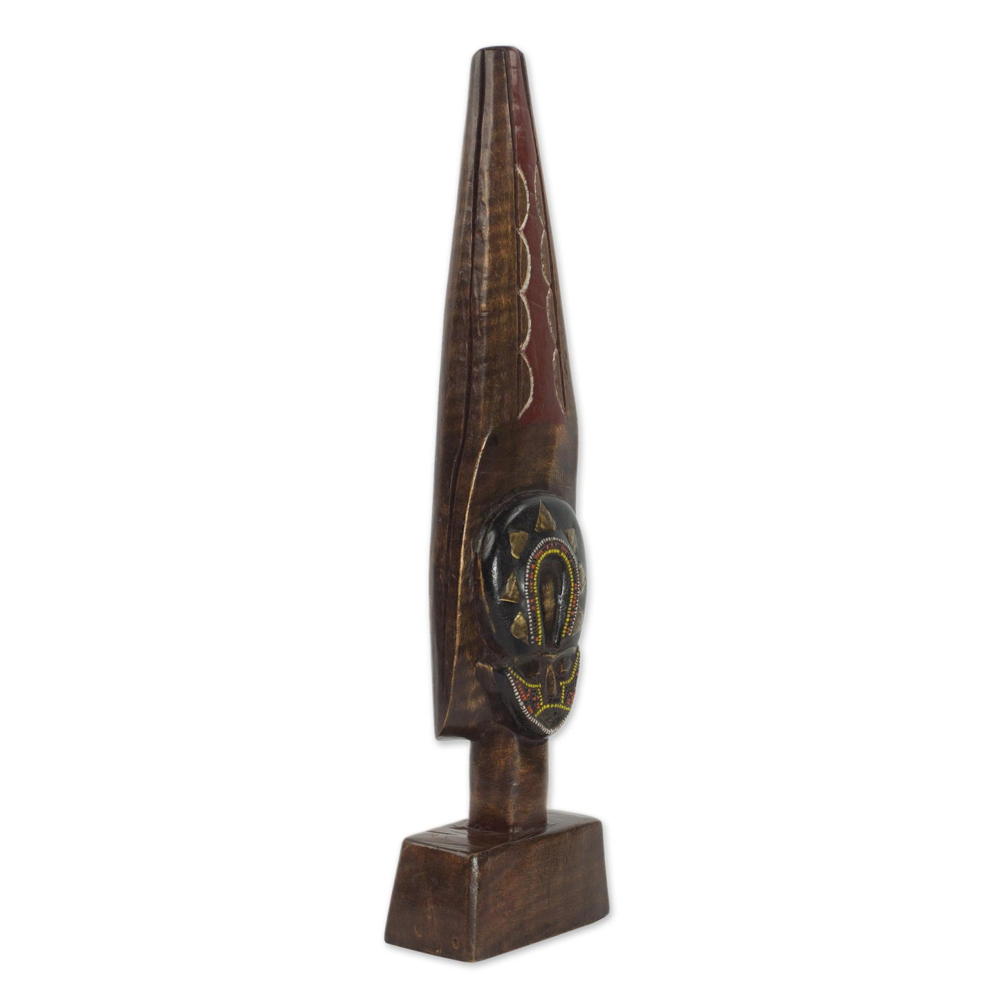 Ntiase Ghanaian Sese Wood Sculpture with Brass and Bead Accents