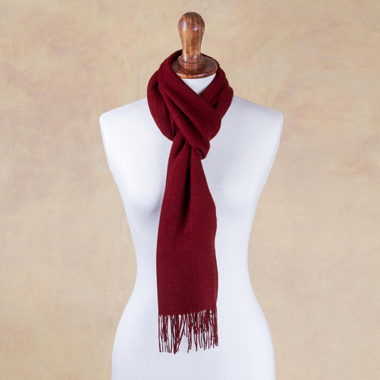 Apple Rose Rich Red Patterned Scarf Knit in Alpaca and Pima Cotton