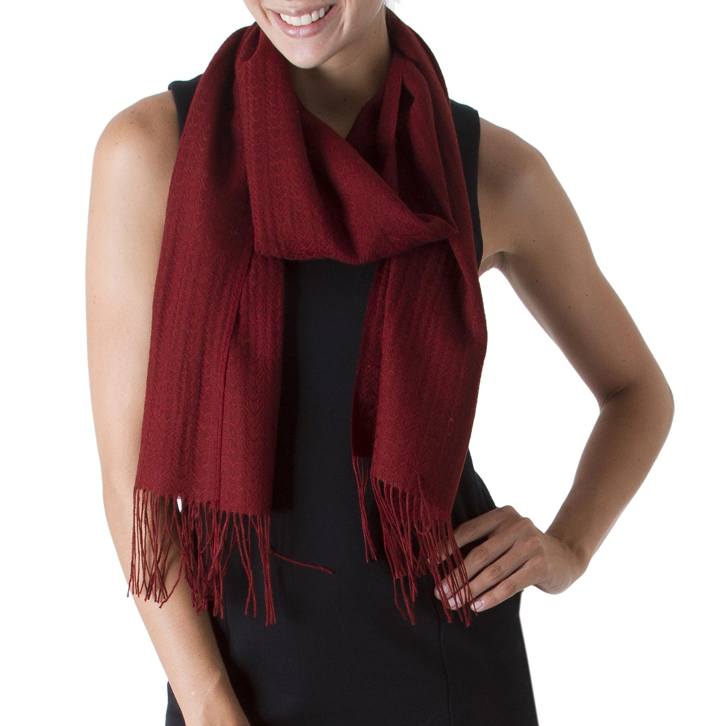 Apple Rose Rich Red Patterned Scarf Knit in Alpaca and Pima Cotton