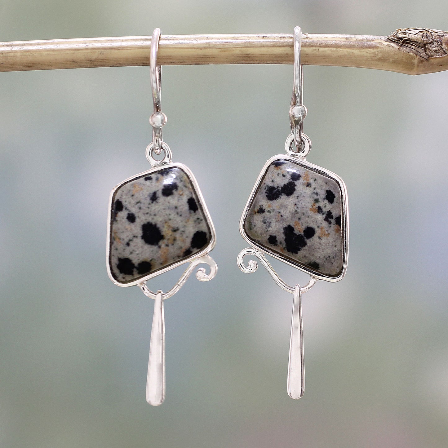 Dalmatian Beauty India Dalmatian Jasper and Sterling Silver Dangle Earrings