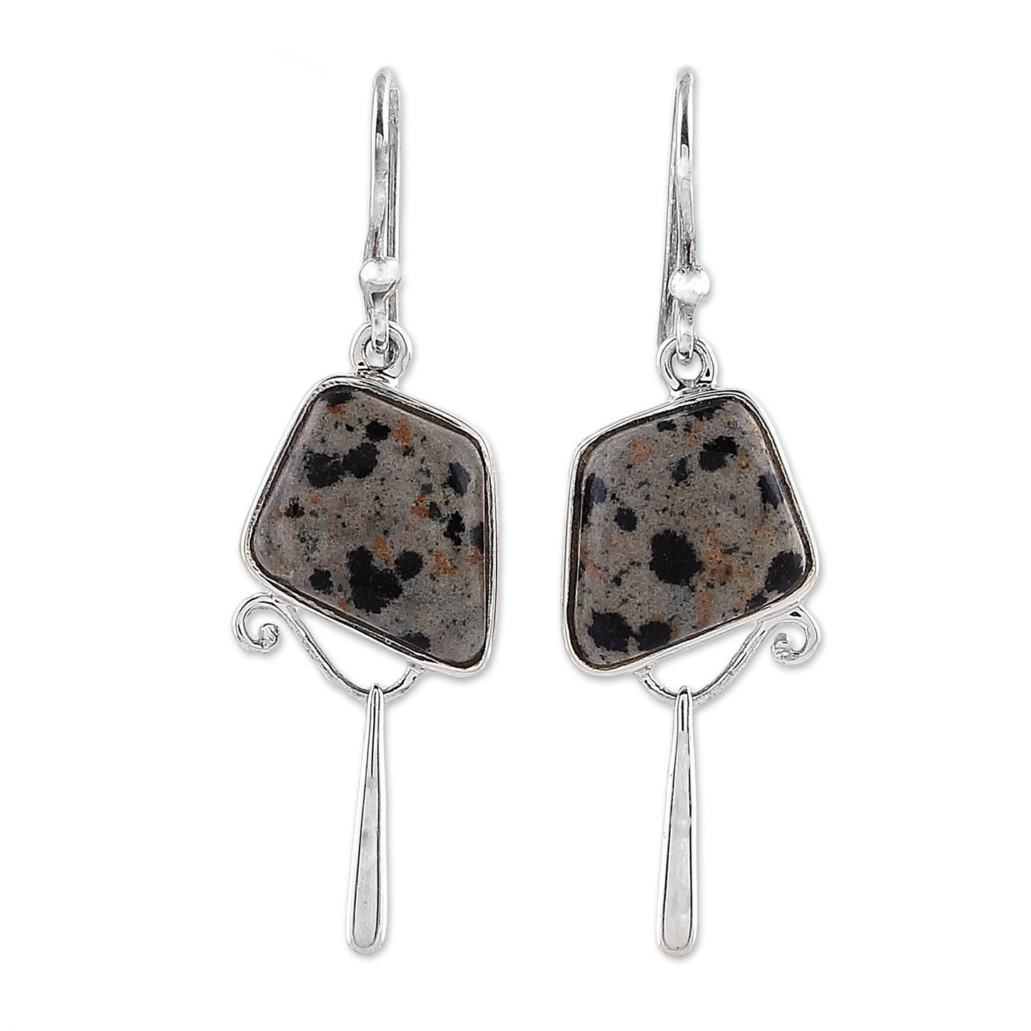 Dalmatian Beauty India Dalmatian Jasper and Sterling Silver Dangle Earrings