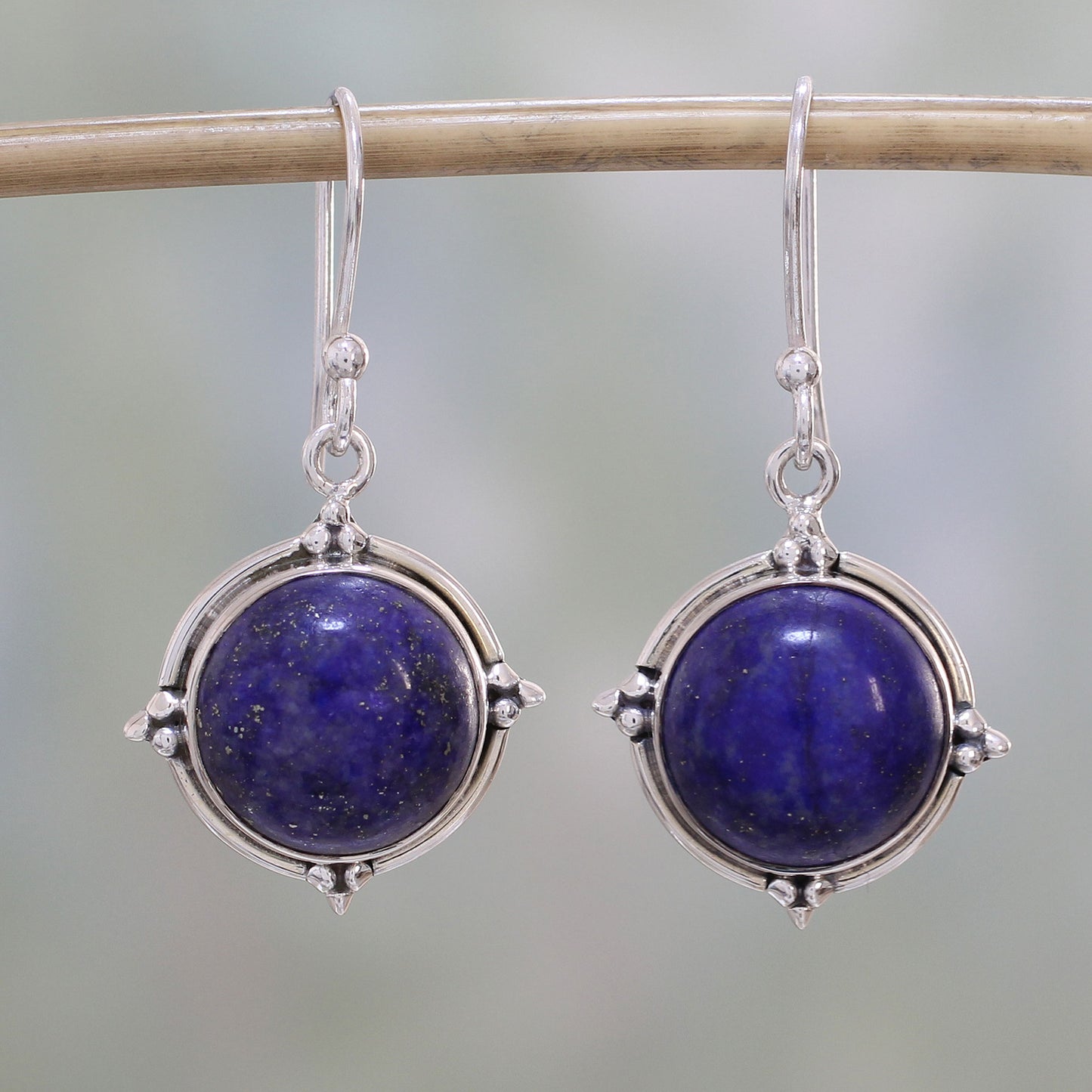 Alluring Speckles Lapis Lazuli and Sterling Silver Dangle Earrings from India