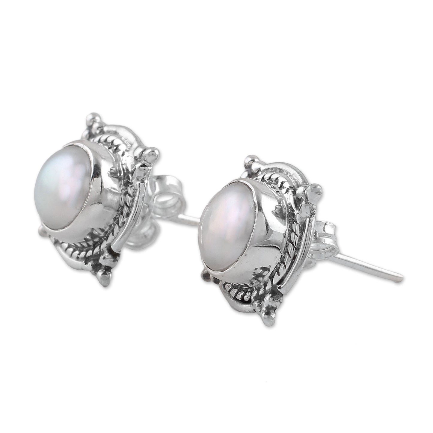 Morning Crowns Cultured Pearl and Sterling Silver Earrings from India