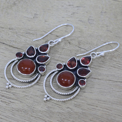 Radiant Harmony Garnet and Carnelian Dangle Earrings by Indian Artisans