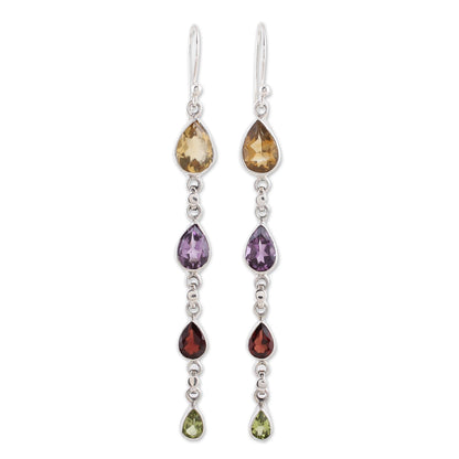 Dazzling Drops Multi-Gem Citrine Amethyst Garnet and Peridot Earrings