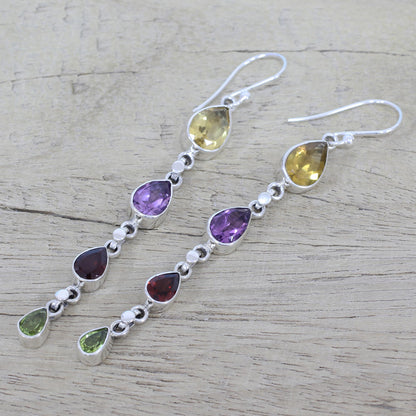 Dazzling Drops Multi-Gem Citrine Amethyst Garnet and Peridot Earrings