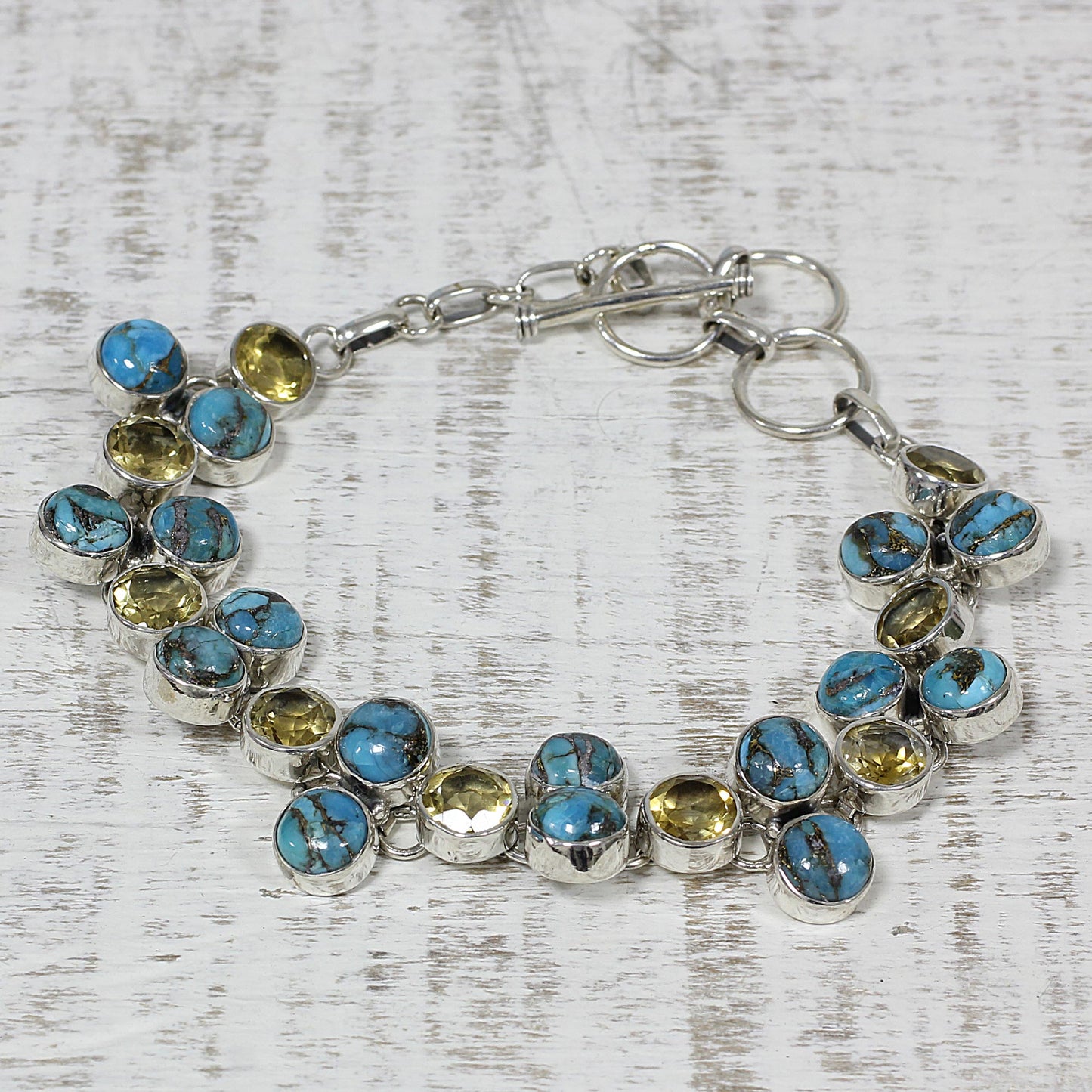 Golden Skies Citrine and Composite Turquoise Link Bracelet from India