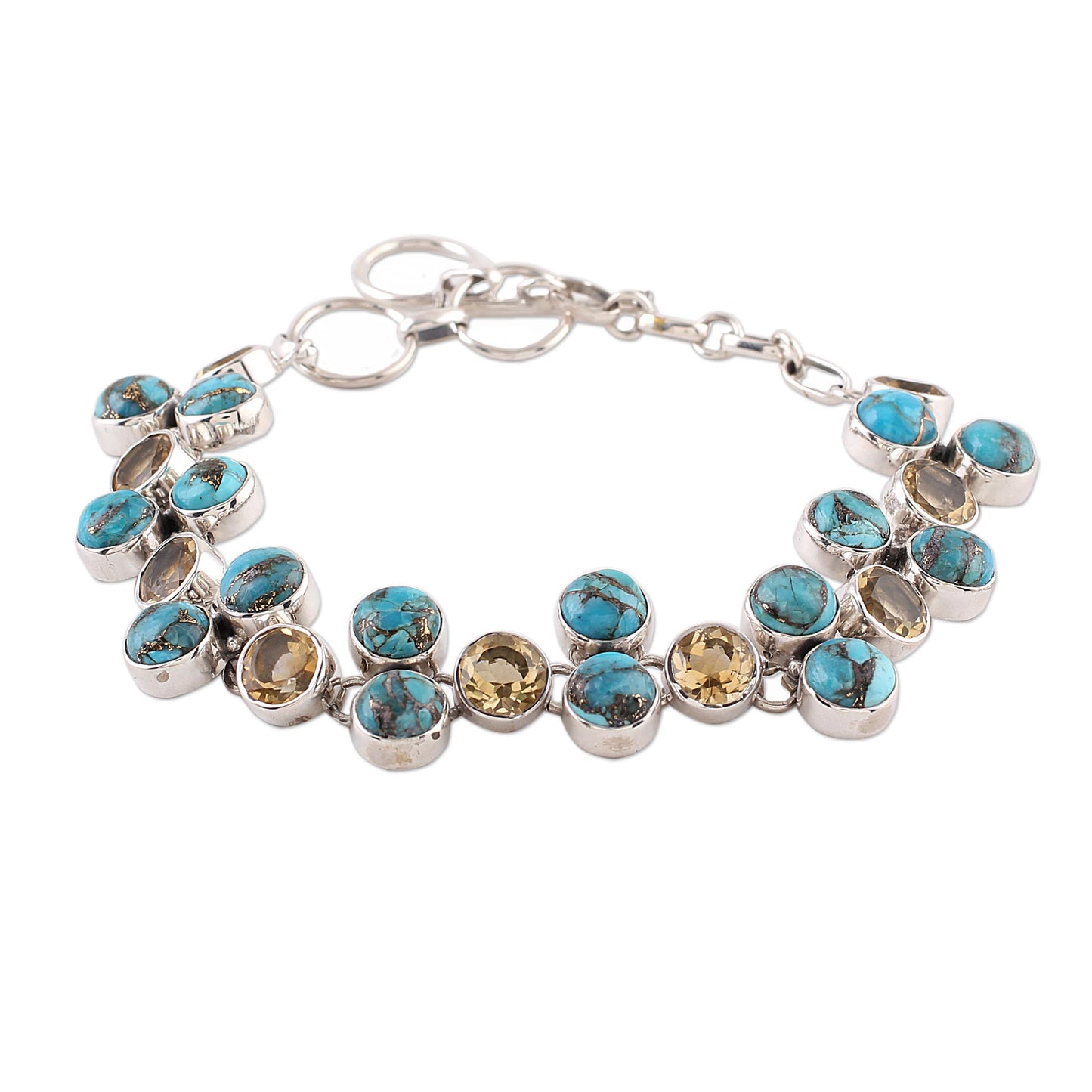 Golden Skies Citrine and Composite Turquoise Link Bracelet from India