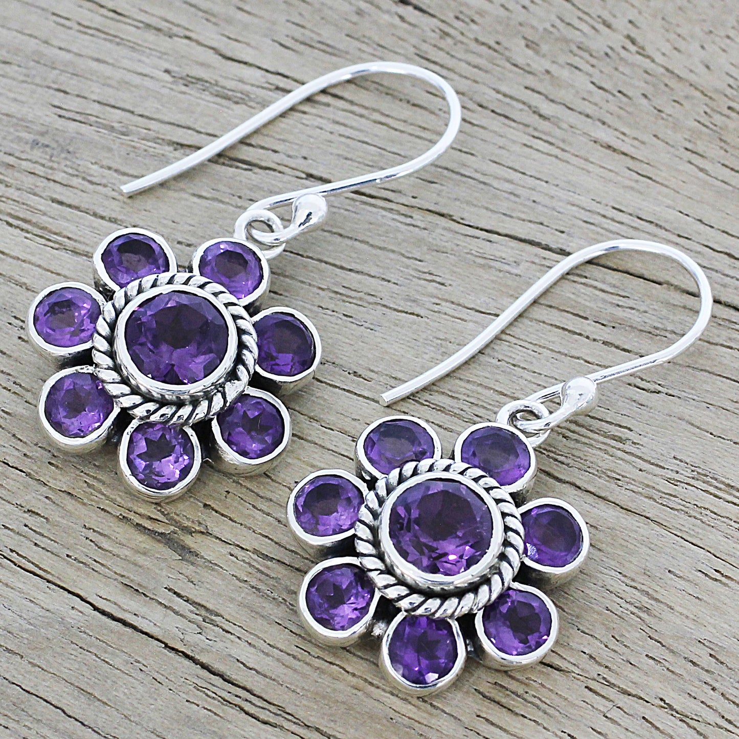 Morning Glitter in Purple Amethyst and Sterling Silver Dangle Earrings from India