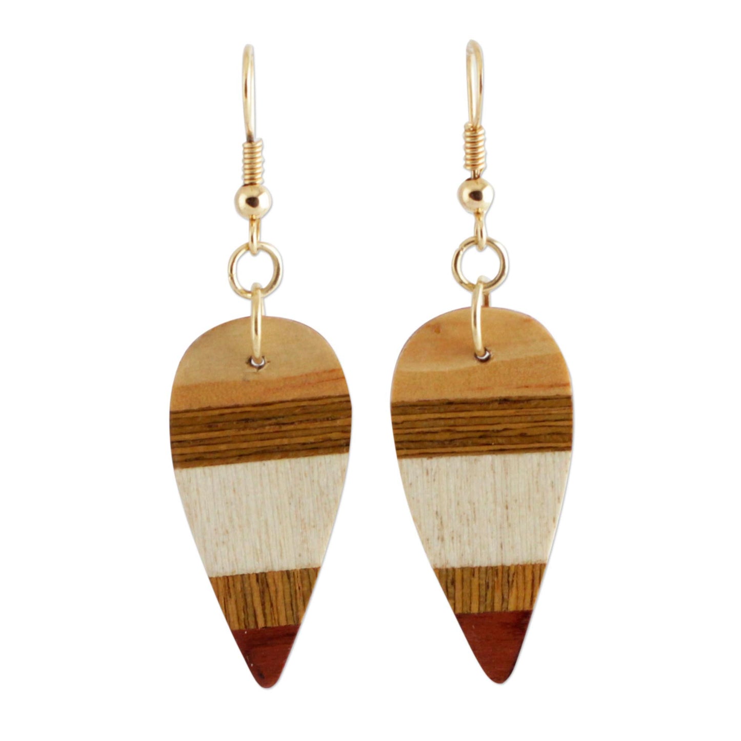 Woodland Leaves Striped Wood Dangle Earrings from Brazil