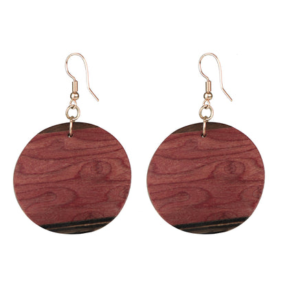 Circle of Nature Mahogany and Imbuia Wood Round Dangle Earrings from Brazil