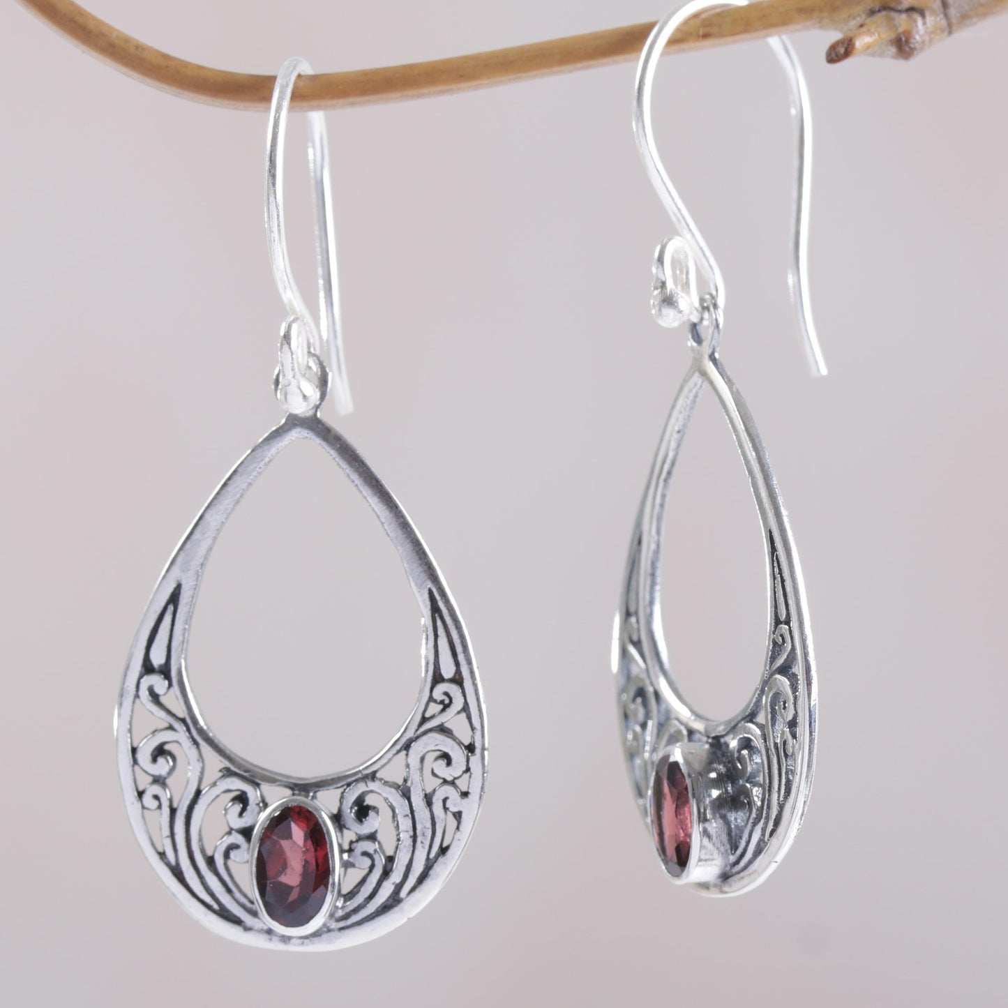 Elegant Tears Garnet & Silver Teardrop Earrings