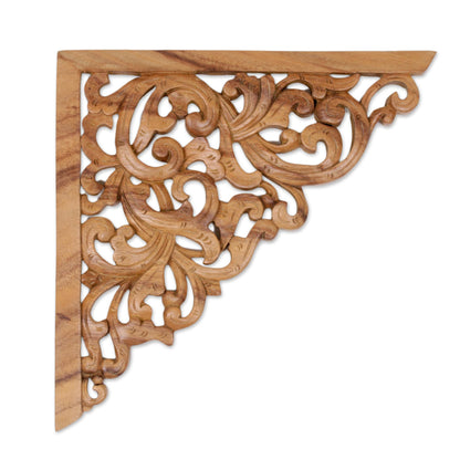 Forest Corner Hand Crafted Suar Wood Vine Motif Relief Panel from Bali