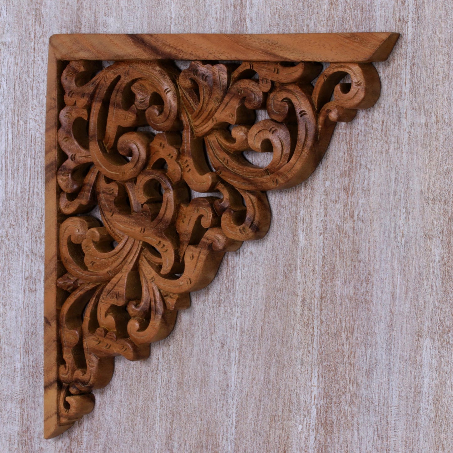 Forest Corner Hand Crafted Suar Wood Vine Motif Relief Panel from Bali