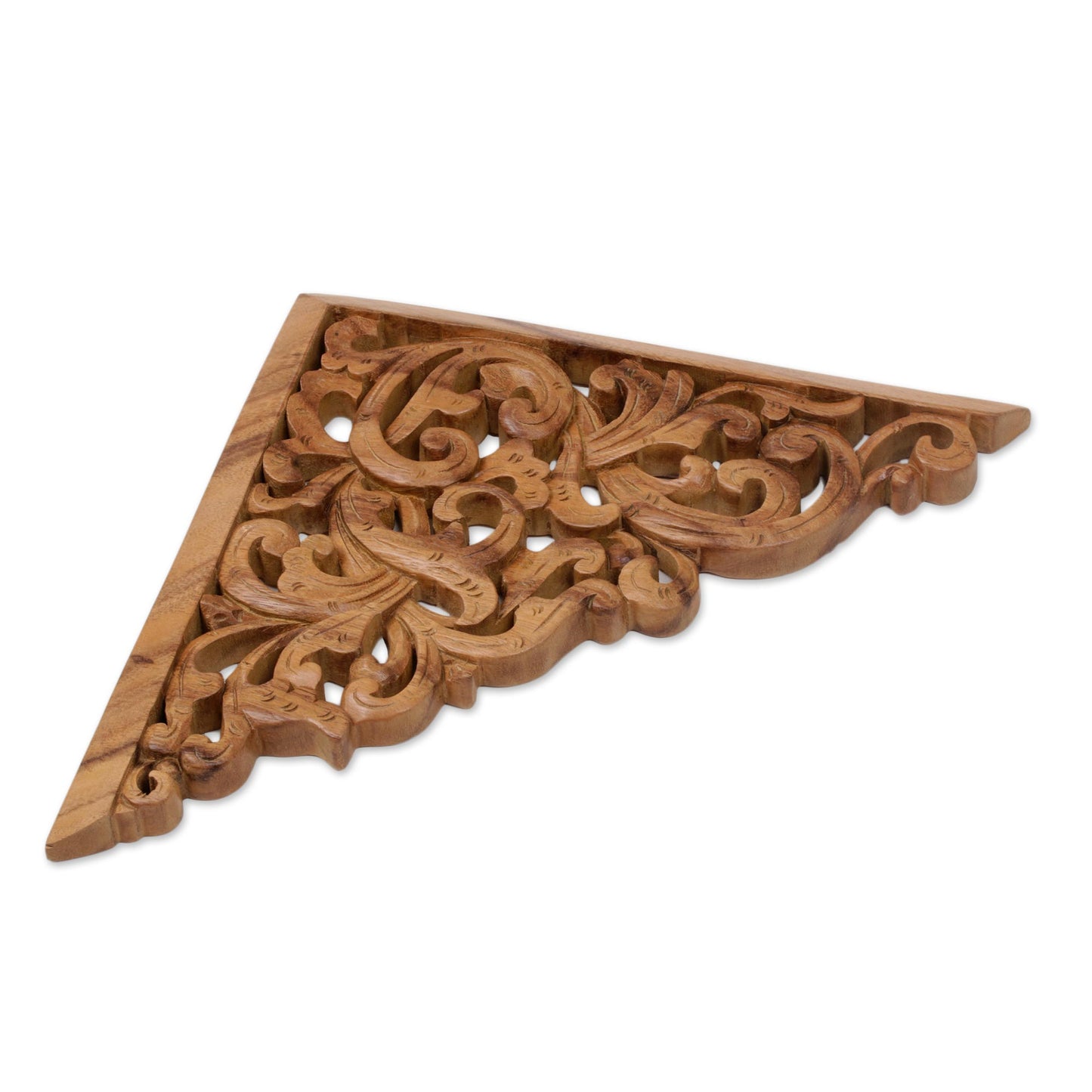 Forest Corner Hand Crafted Suar Wood Vine Motif Relief Panel from Bali