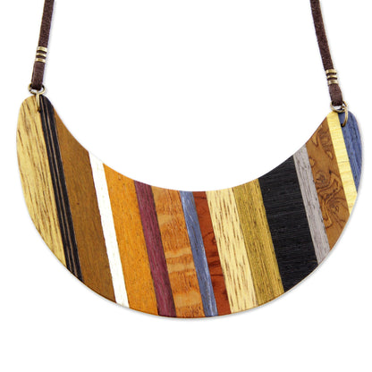 Striped Crescent Moon Crescent Shaped Wood Pendant Necklace from Brazil