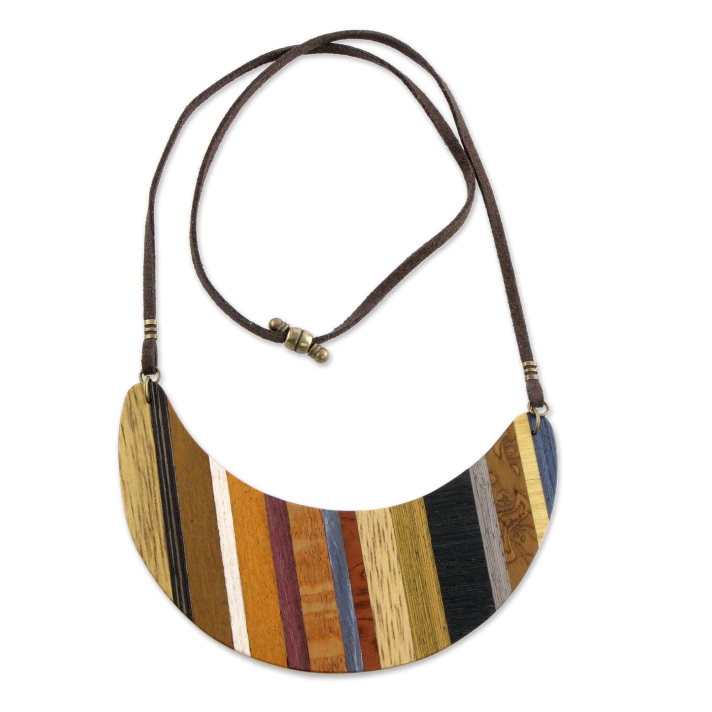 Striped Crescent Moon Crescent Shaped Wood Pendant Necklace from Brazil