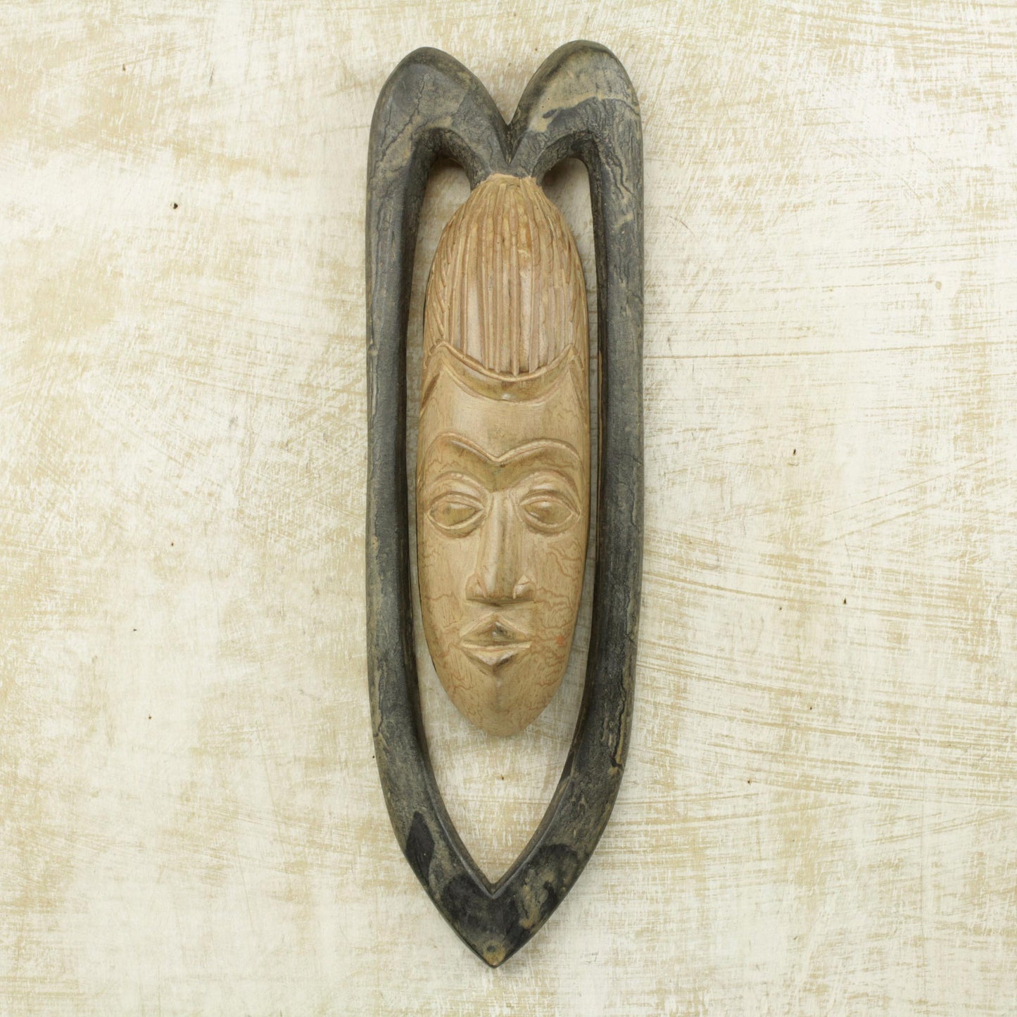 Serene Lover Original Handcarved West African Wood Mask Representing Love