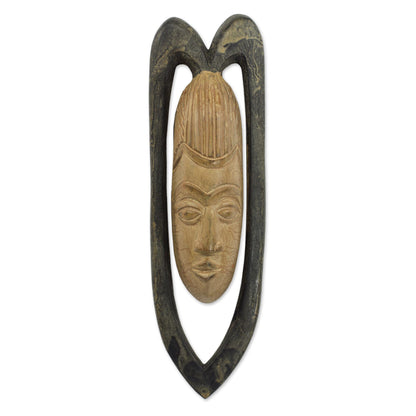 Serene Lover Original Handcarved West African Wood Mask Representing Love