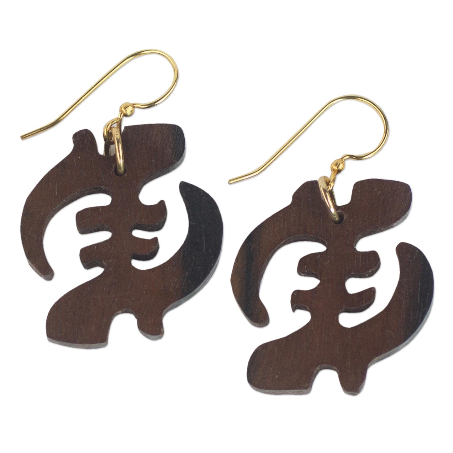 Elegant Gye Nyame Ebony Wood Adinkra Symbol Dangle Earrings from Ghana