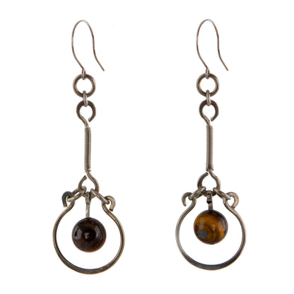 Balanced Nature Tiger's Eye and Stainless Steel Dangle Earrings from Brazil