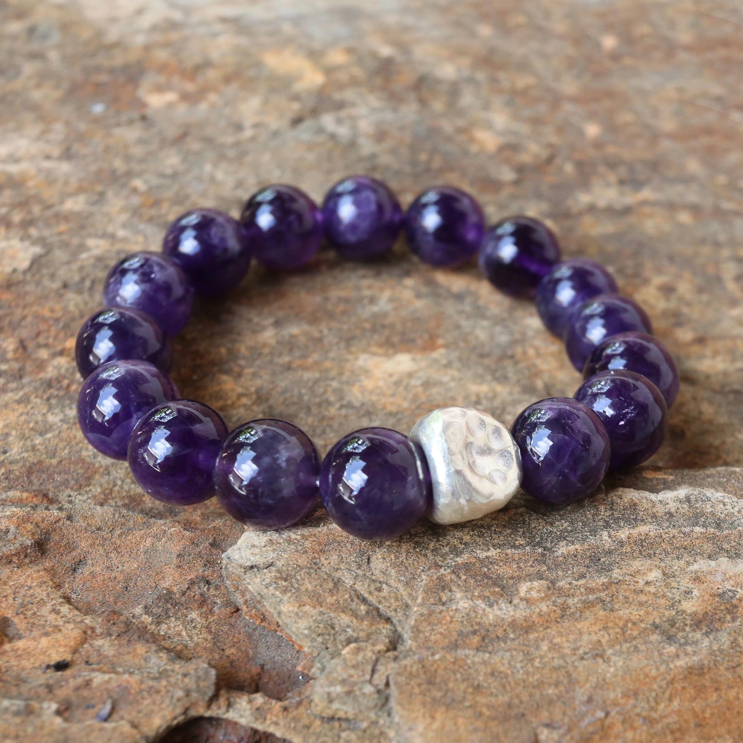 Nonconformist Beaded Amethyst and Karen Silver Bracelet from Thailand