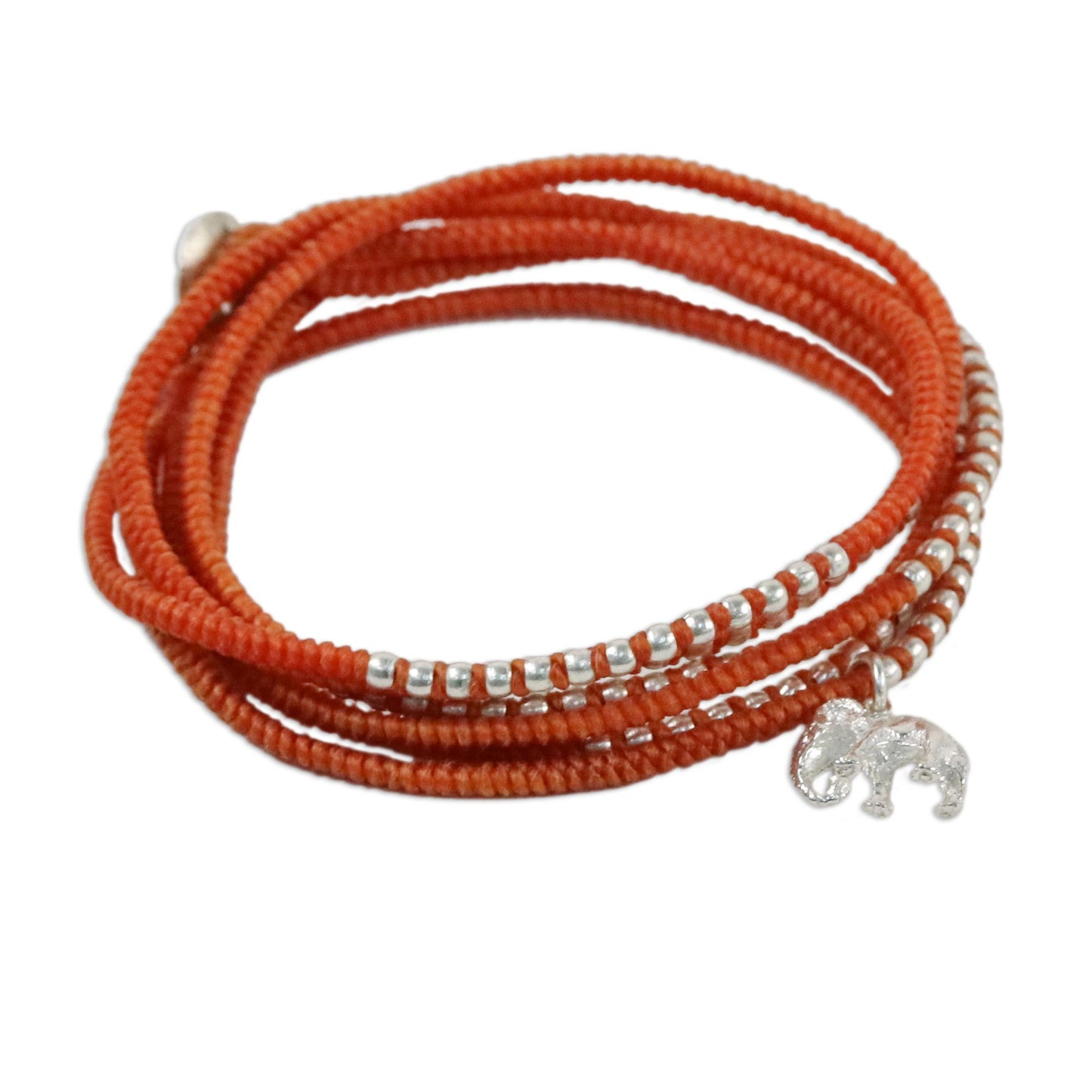 Amazing Elephant in Orange Karen Silver Elephant Wrap Bracelet in Orange from Thailand