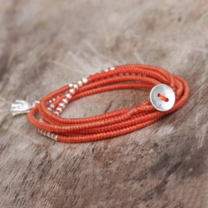 Amazing Elephant in Orange Karen Silver Elephant Wrap Bracelet in Orange from Thailand