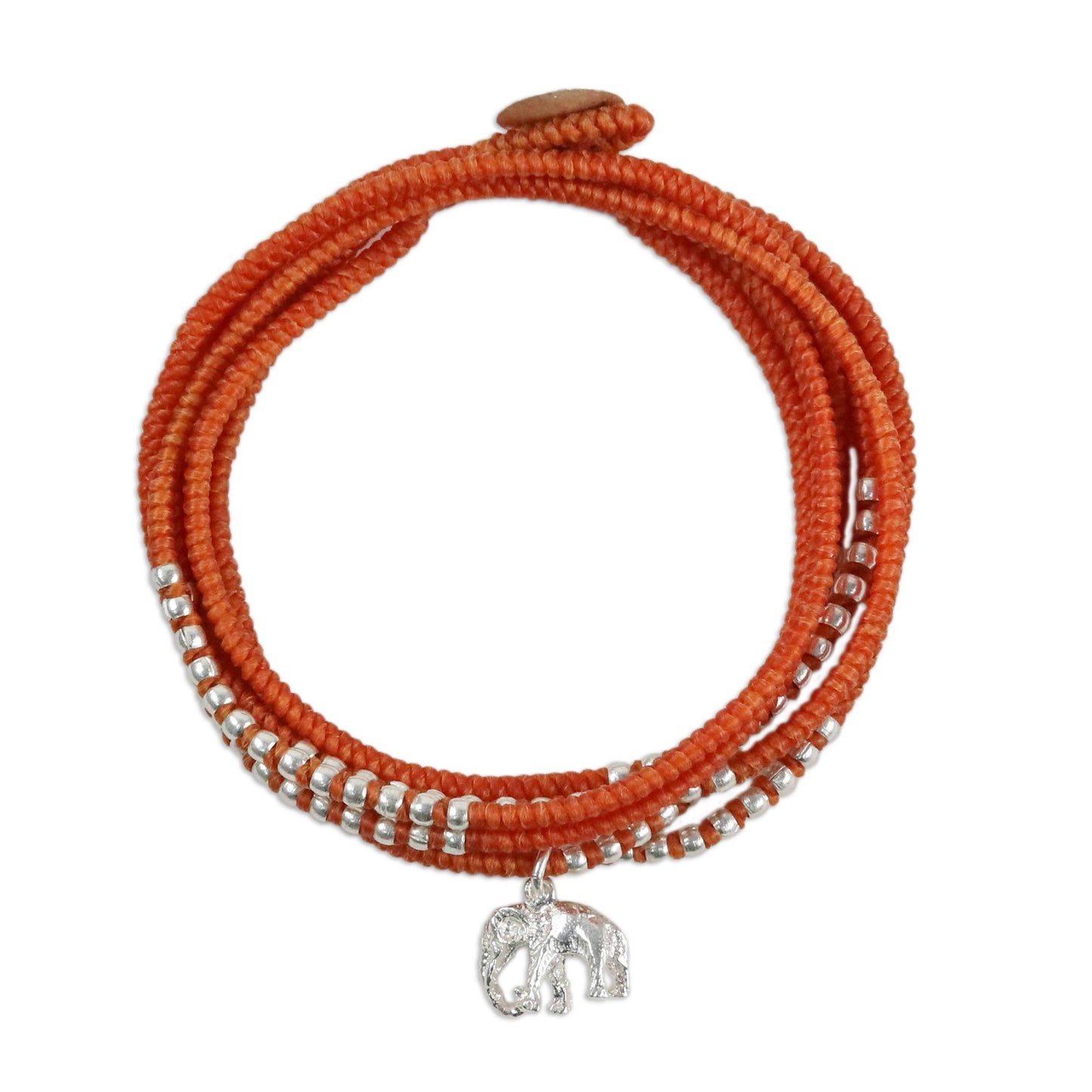 Amazing Elephant in Orange Karen Silver Elephant Wrap Bracelet in Orange from Thailand