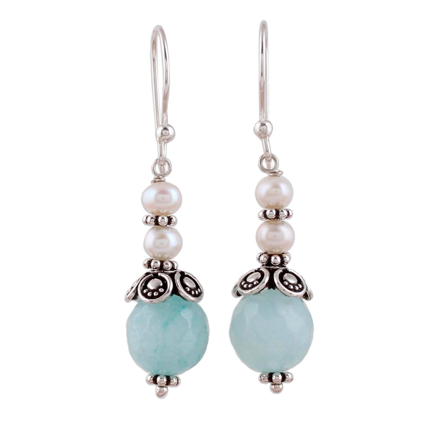 Crowning Glory Aqua Aventurine and Cultured Pearl Dangle Earrings